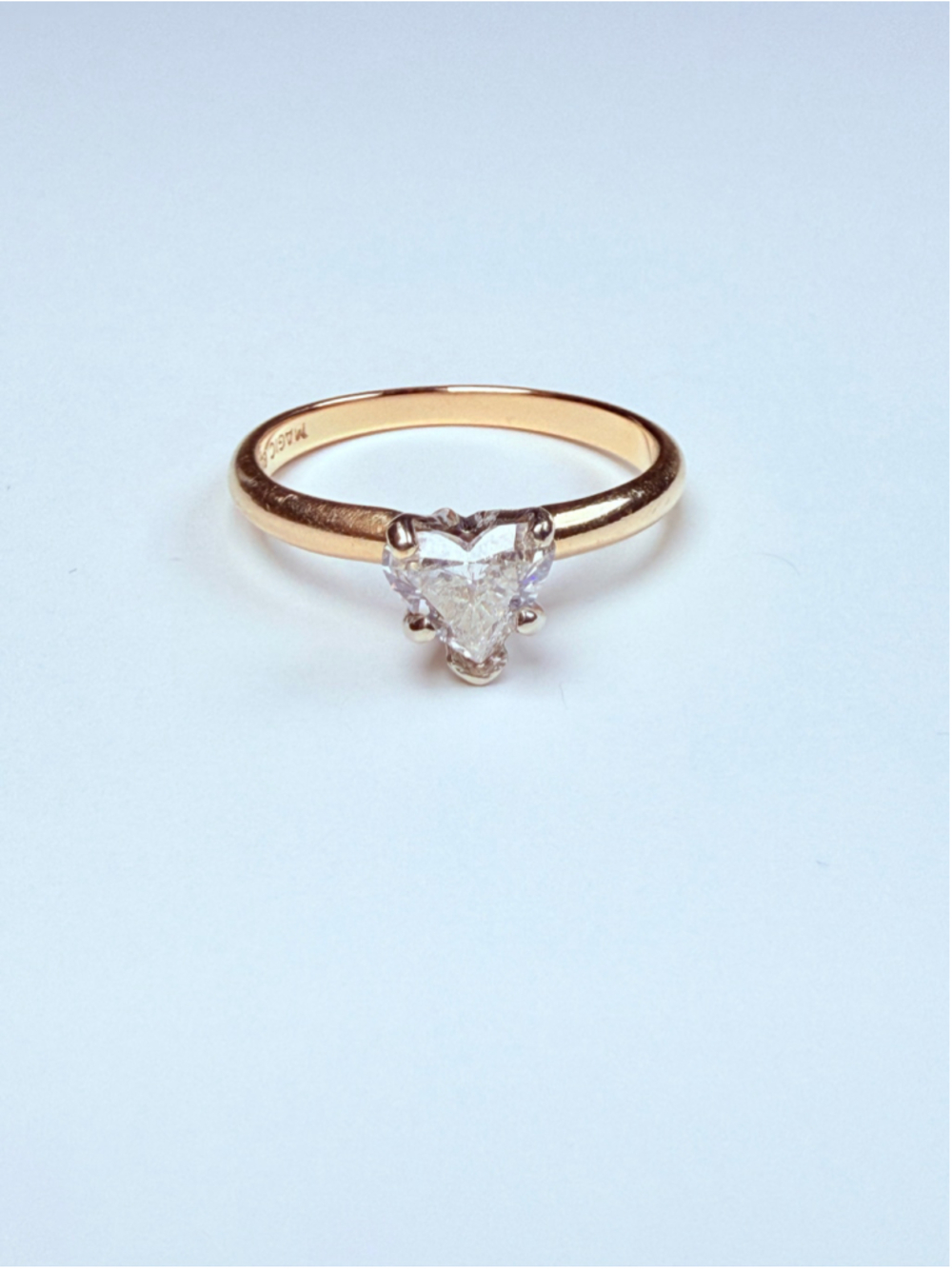 14K Solid Yellow Gold Magic Glo Heart Cut Solitaire Diamond Engagement VTG Ring